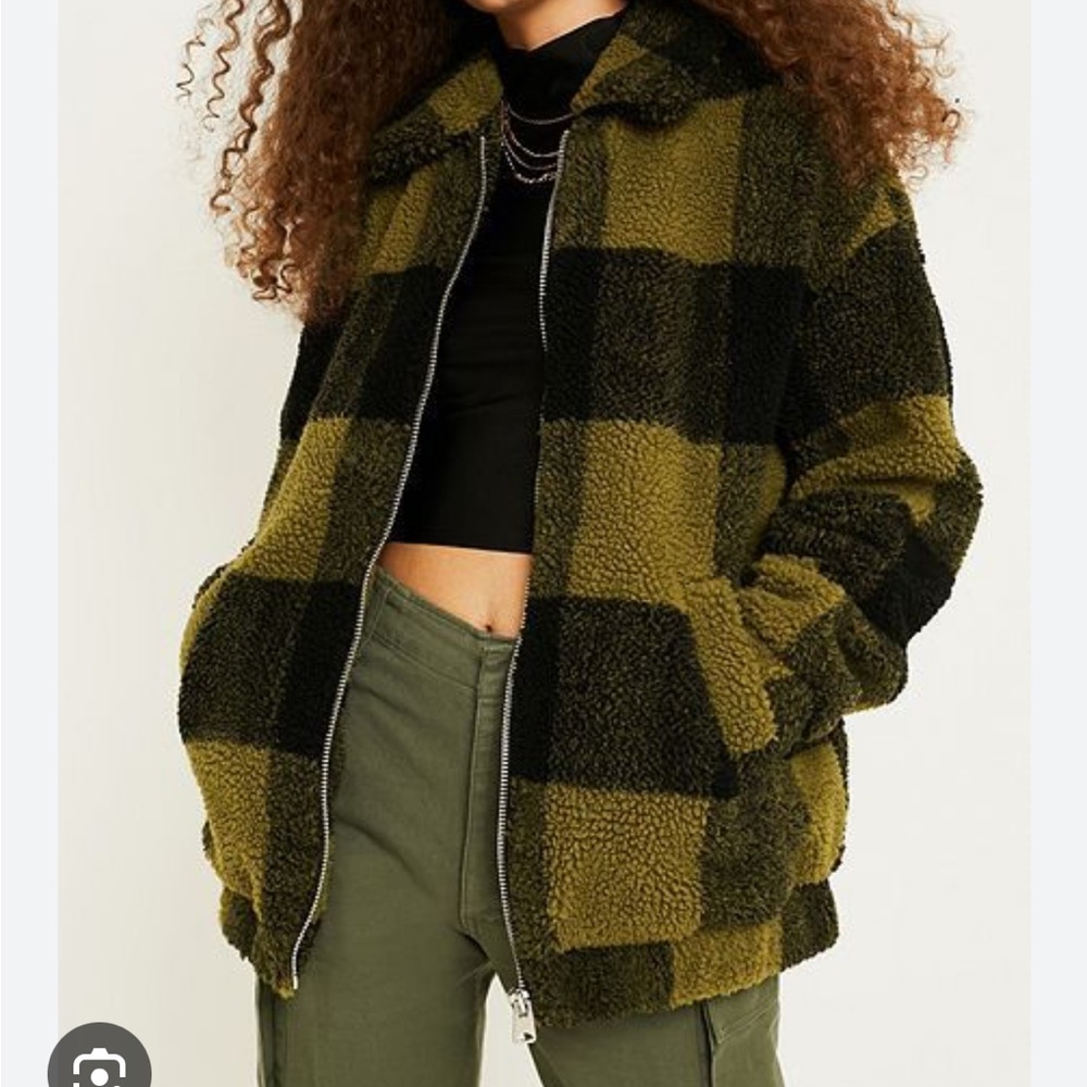 Urban Outfitters Olive and Black Teddy Jacket